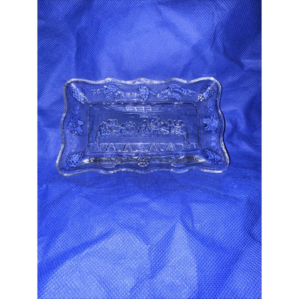 Vtg Indiana Glass Tiara The Last Supper Trinket Dish Embossed Glass 6" Jesus